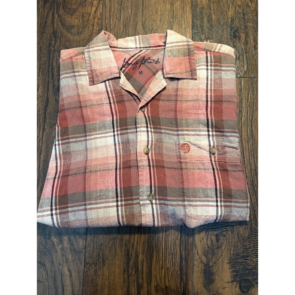 Wrangler George Strait Mens M Plaid Woven Short Sleeve Button Up Shirt Pink - Picture 2 of 16